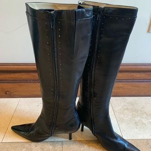Black leather heeled boots